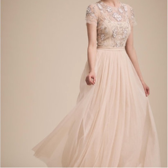 BHLDN Needle & Thread Style Sakara 6 Pink Champagne Beaded Bodice Formal Gown - Picture 9 of 11